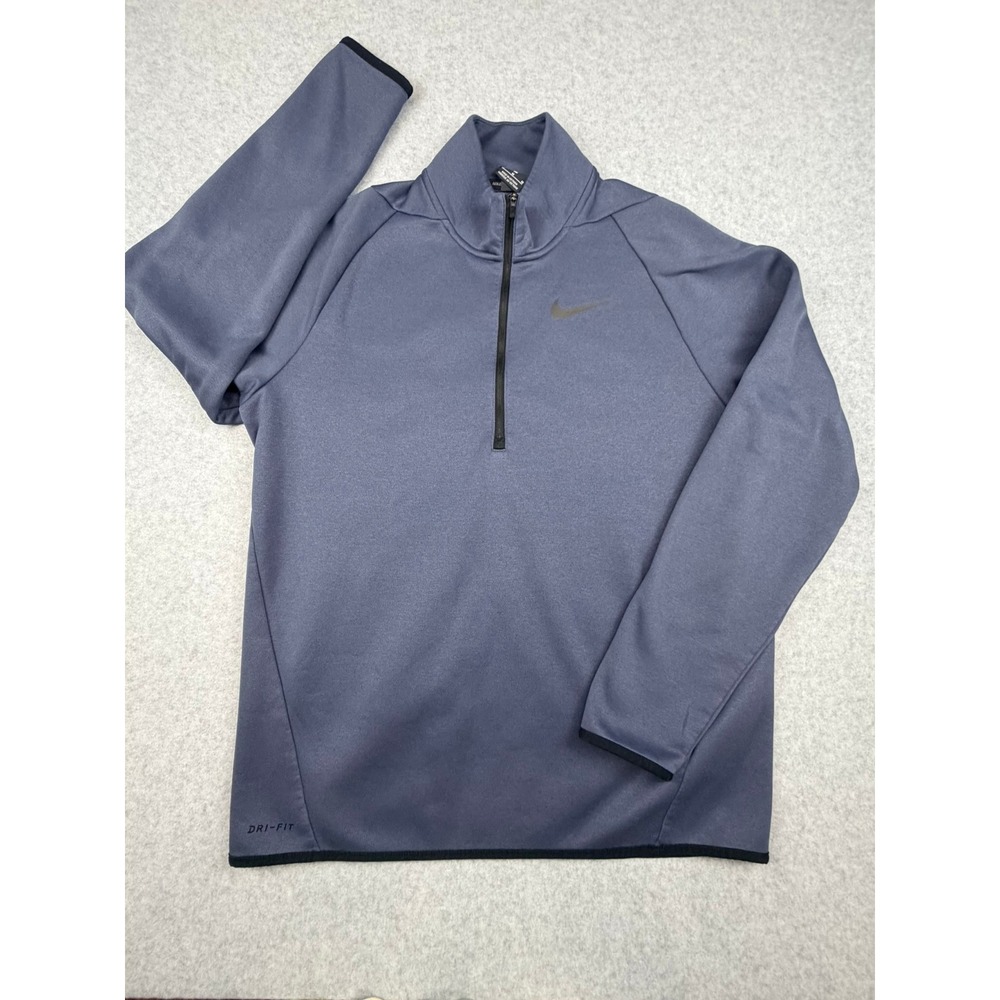 Nike Dri-FIT Quarter Zip Pullover Mens Medium Blue Gray Fleece Lined Long Sleeve